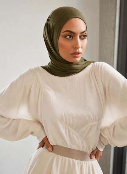 Hijab en Jersey Premium – Vert Olive Foncé