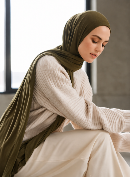 Hijab en Jersey Premium – Vert Olive Foncé